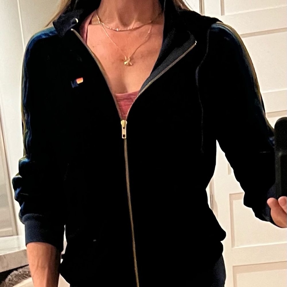 Aviation Nation navy velvet zippered hoodie
